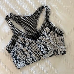 Varley Gray Snakeskin Print Fishnet Sports Bra XS